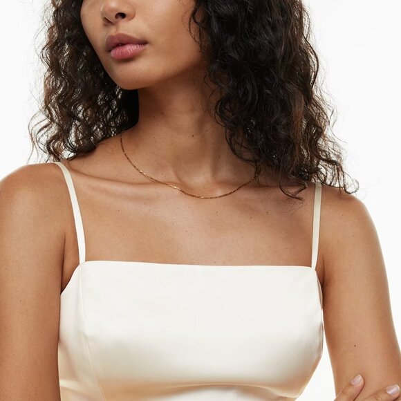 Aritzia Sunday Best Ivory Satin Drop Waist Bubble Hem Mini Dress Size Small - Picture 7 of 9